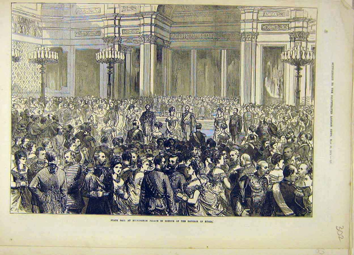 Original Old Antique Print 1874 State Ball Buckingham Palace Emperor Russia 19th