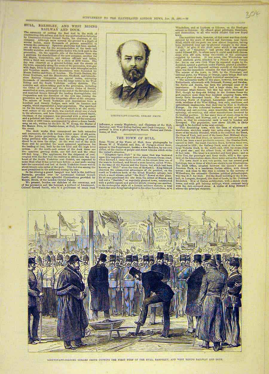 Original Old Antique Print 1881 Portrait Smith Barnsley West-Riding Railway Dock