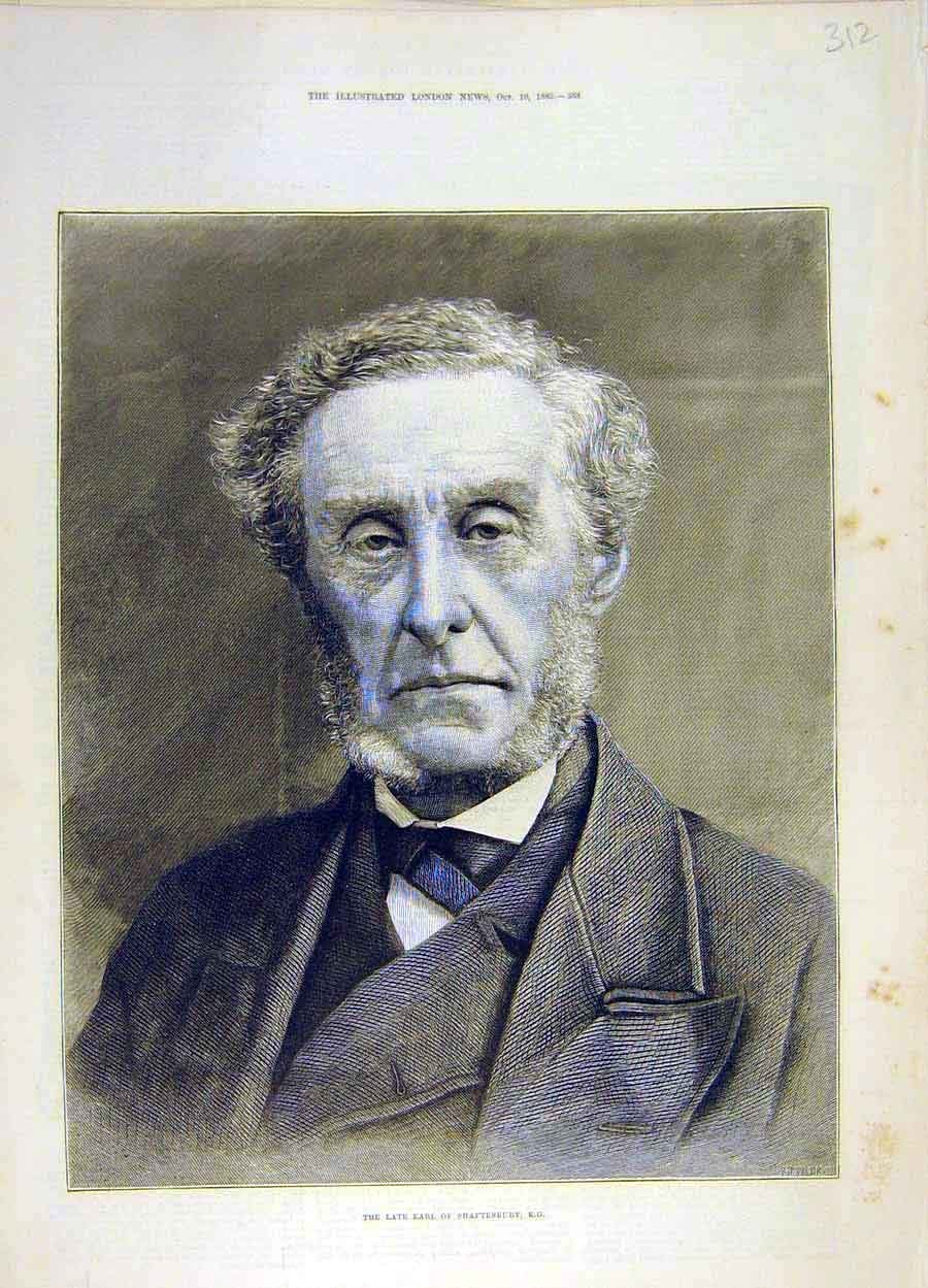 Original Old Antique Print 1885 Portrait Earl Shaftesbury Social History 19th