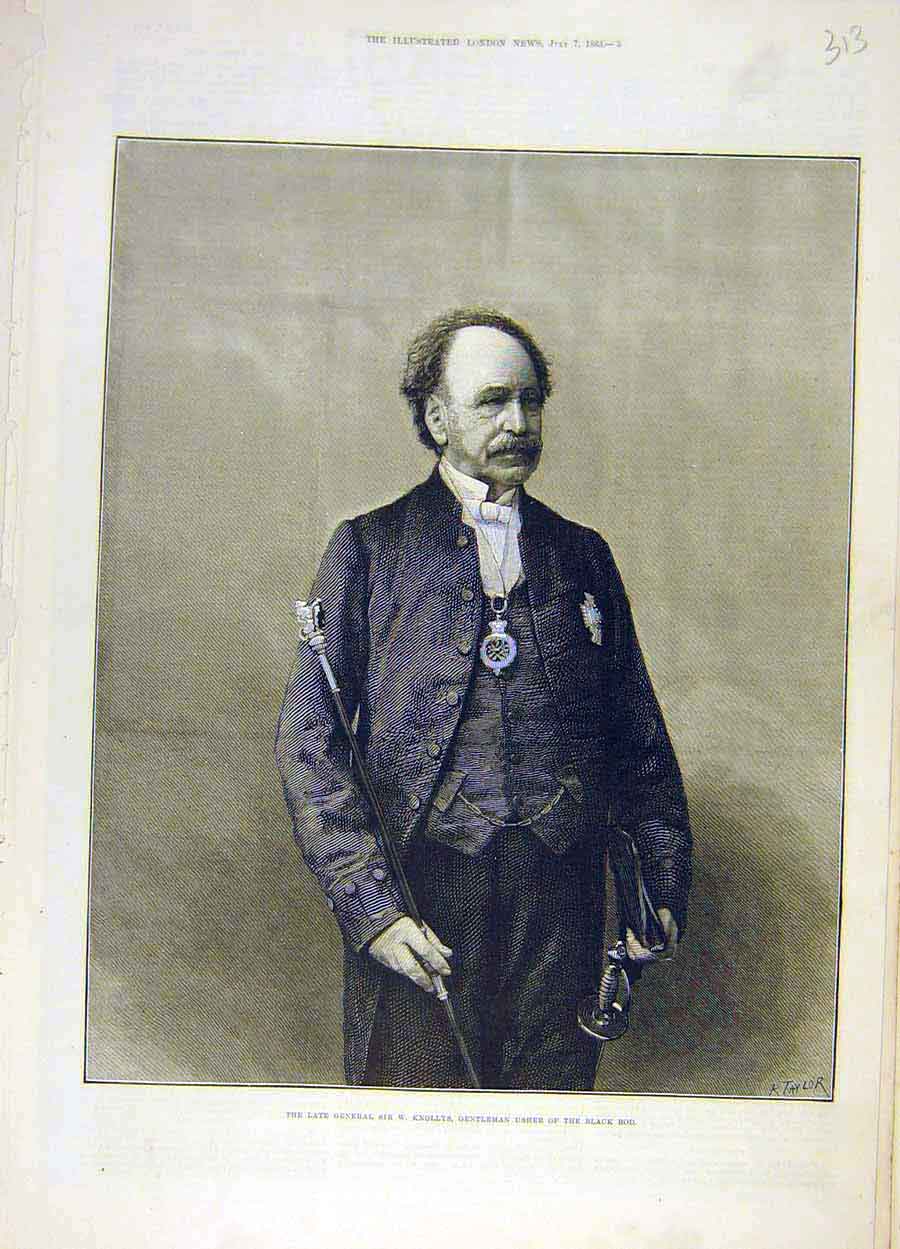 Old Antique Print 1883 Portrait General Knollys Gentleman Usher Black-Rod 19th