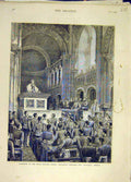 Original Old Antique Print 1879 Royal Military Chapel Wellington Barracks 19th