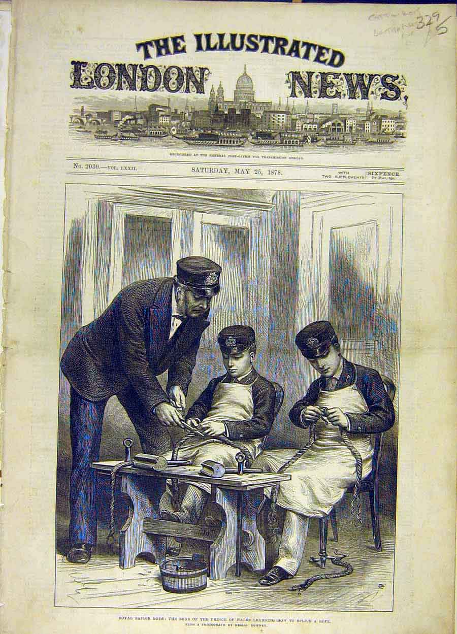 Original Old Antique Print 1878 Royal Sailor Boys Prince Social History 19th