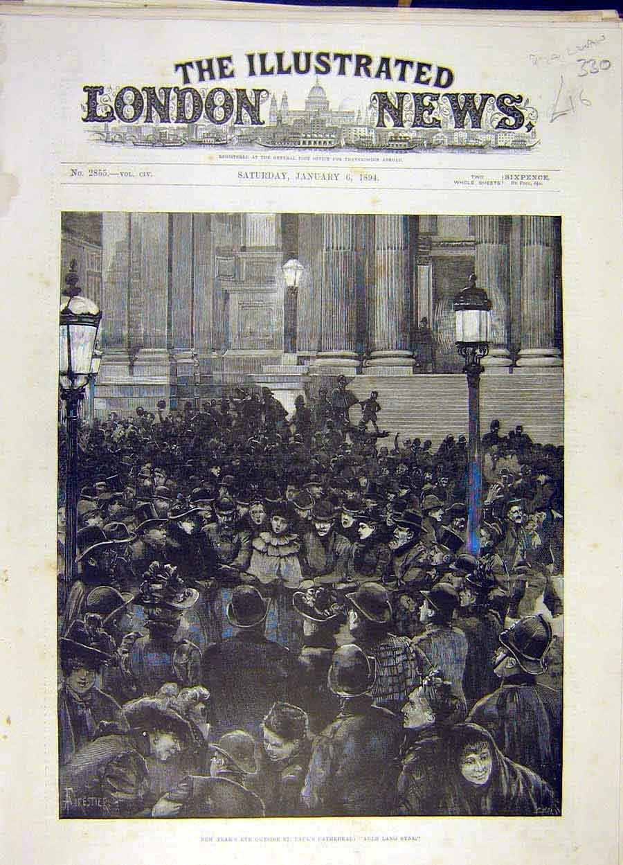 Old Antique Print 1894 St Paul'S Cathedral New-Year'S Eve Auld-Land-Syne 19th