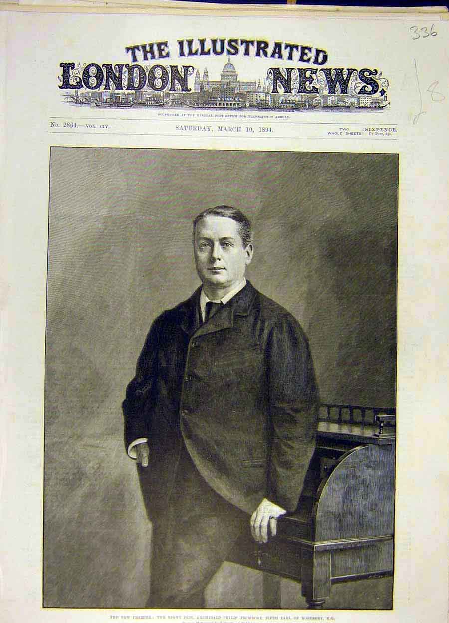Original Old Antique Print 1894 Portrait Premier Primrose Earl Roseberry 19th