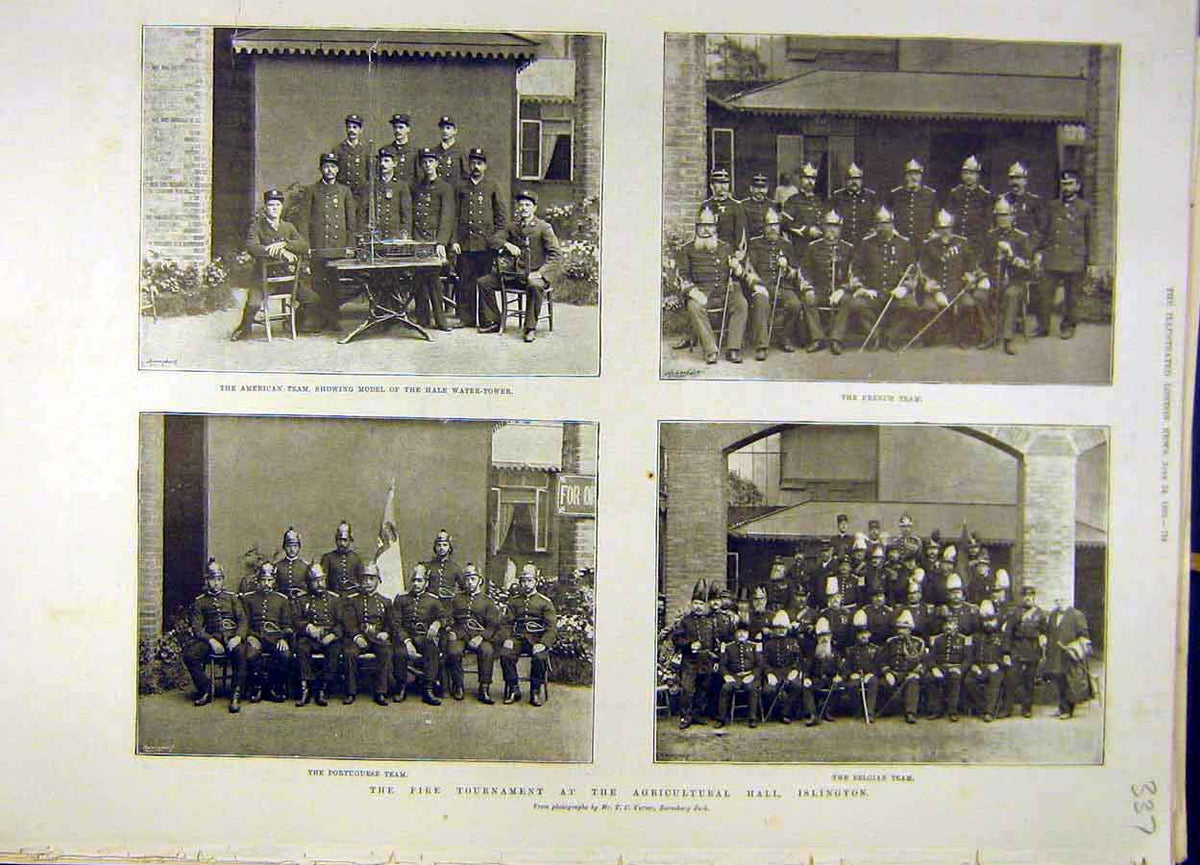 Original Old Antique Print 1893 Fire Tournament Agricultural Hall Islington 19th