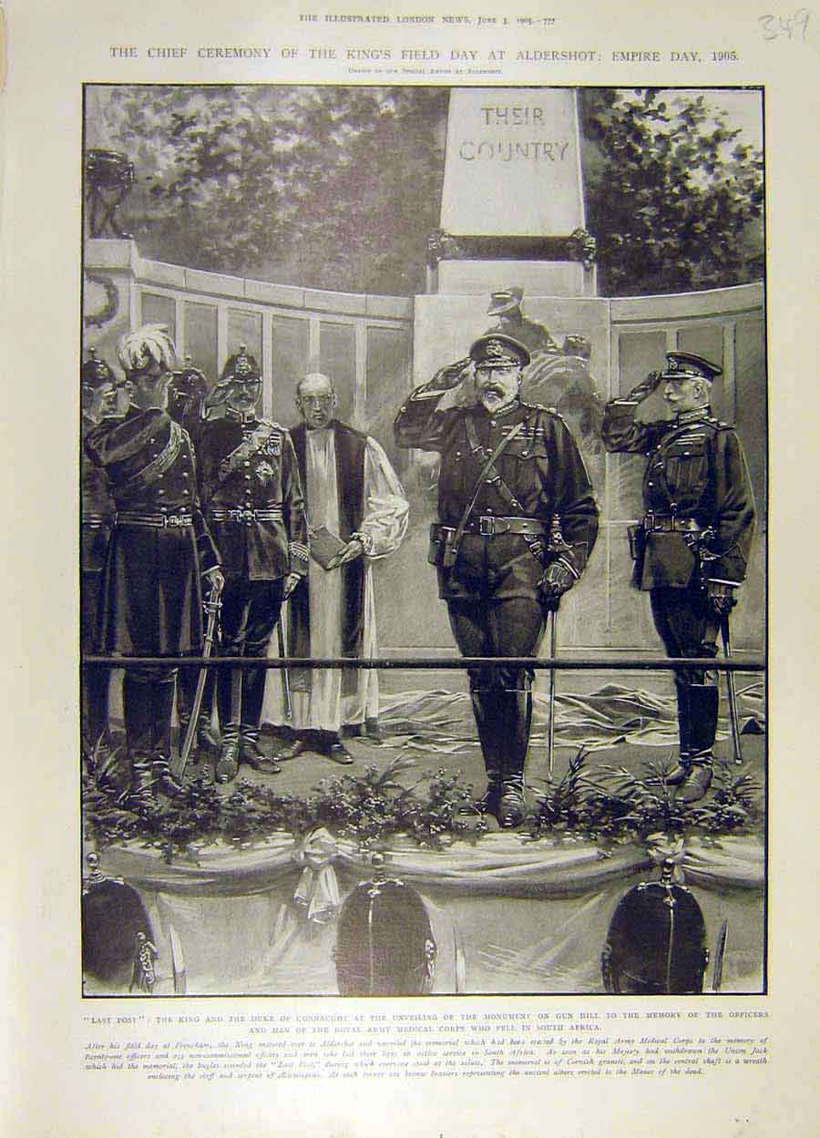 Original Old Antique Print 1905 King Aldershot Field-Day Chief Ceremony 20th