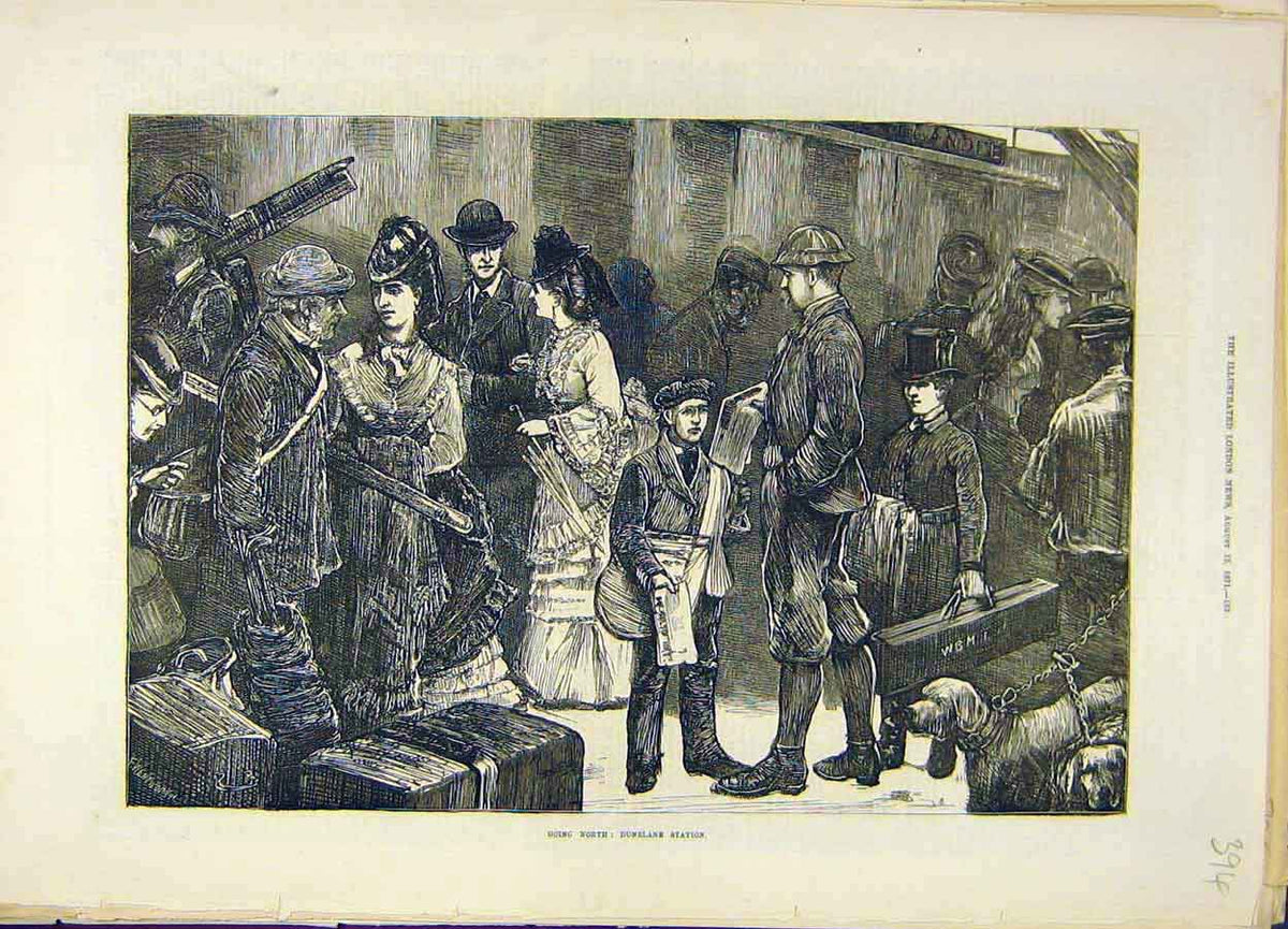 Original Old Antique Print 1871 Dunblane Station Railway People Places Victorian