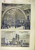 Original Old Antique Print 1888 Glasgow Exhibition Building Scotland Clyde 19th