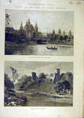 Original Old Antique Print 1888 Glasgow Clyde Bothwell Castle Carpet-Weaving