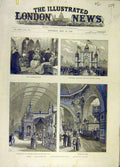 Original Old Antique Print 1888 Glasgow Exhibition Building Hall Pencil-Making
