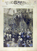 Original Old Antique Print 1888 Queen Visit Glasgow Paisley Enoch Station 19th
