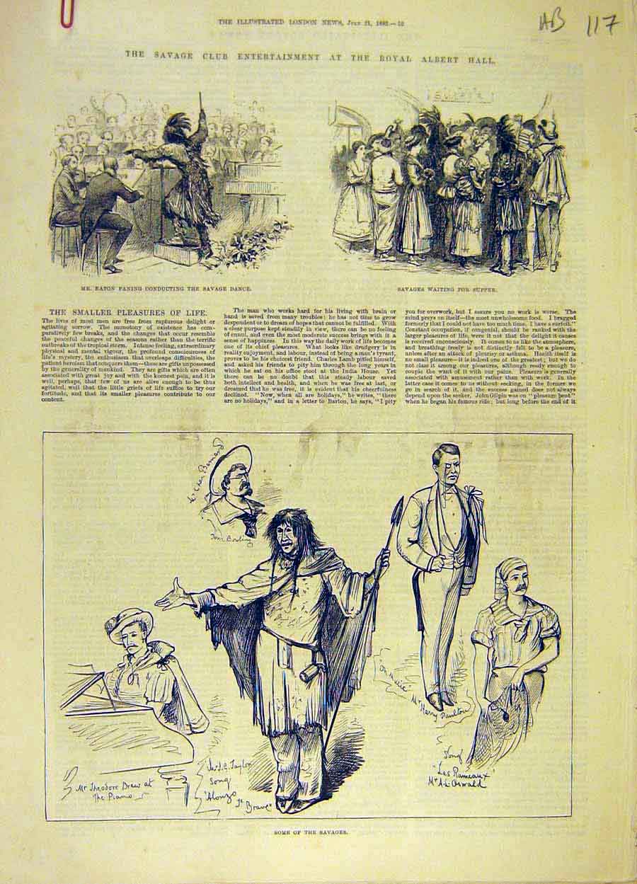 Old Antique Print 1883 Savage Club People Sketches Eton Costume-Ball Hall 19th
