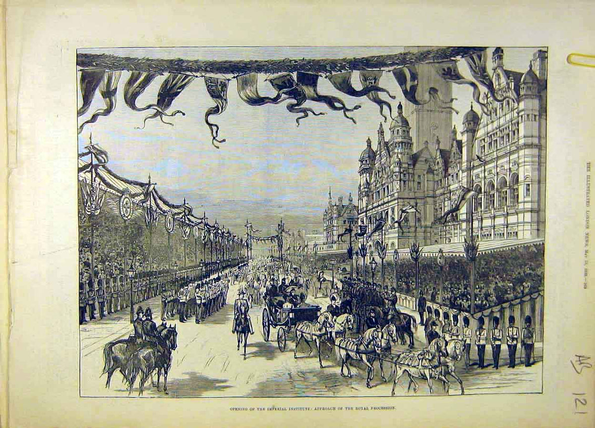 Old Antique Print 1893 Royal Procession Imperial Institute Queen Escort 19th