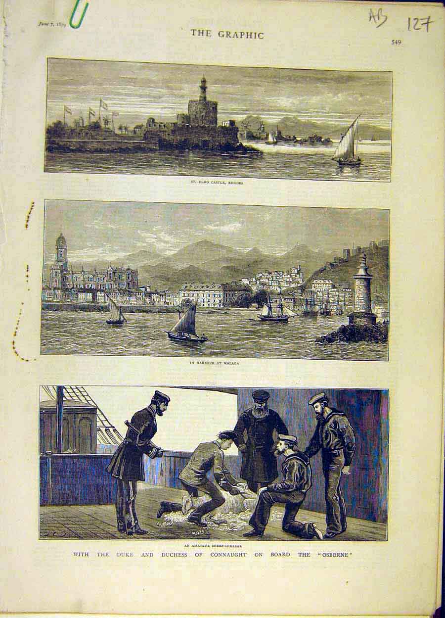 Original Old Antique Print 1879 Duke Duchess Connaught Osborne Royal Yacht 19th