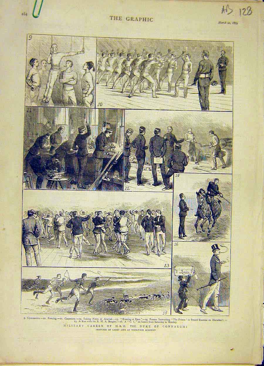 Original Old Antique Print 1879 Military Career Duke Connaught Woolwich Cadet