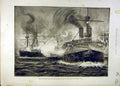 Original Old Antique Print 1893 Naval Manoeuvres Fleet Howe Dublin Flag-Ship