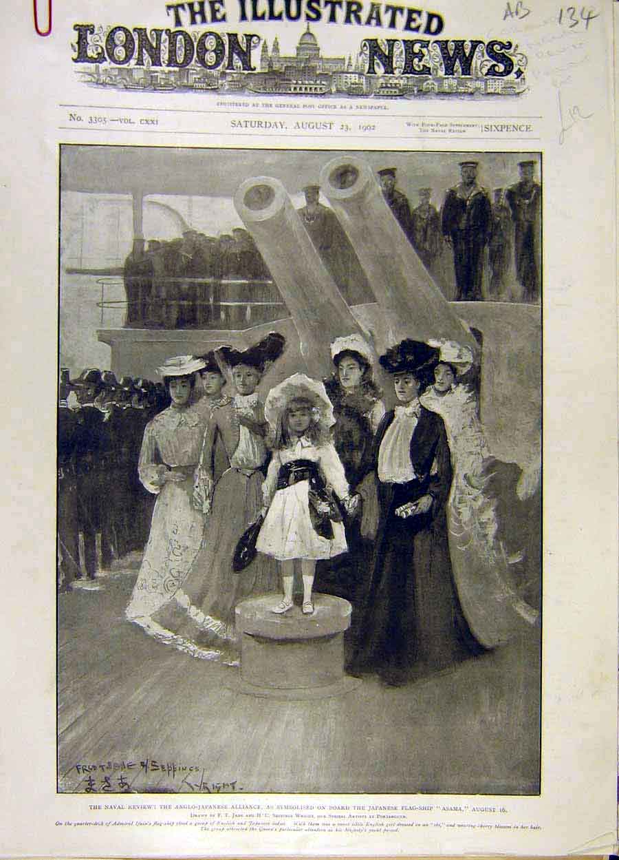 Old Antique Print 1902 Naval Review Japanese Asama Hms Repulse Hannibal 20th