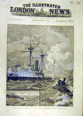 Original Old Antique Print 1886 Portsmouth Naval Review Hms Colossus Torpedo