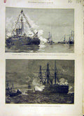 Old Antique Print 1890 Naval Manoeuvre Torpedo Practice Tryon Rudolf Ship 19th