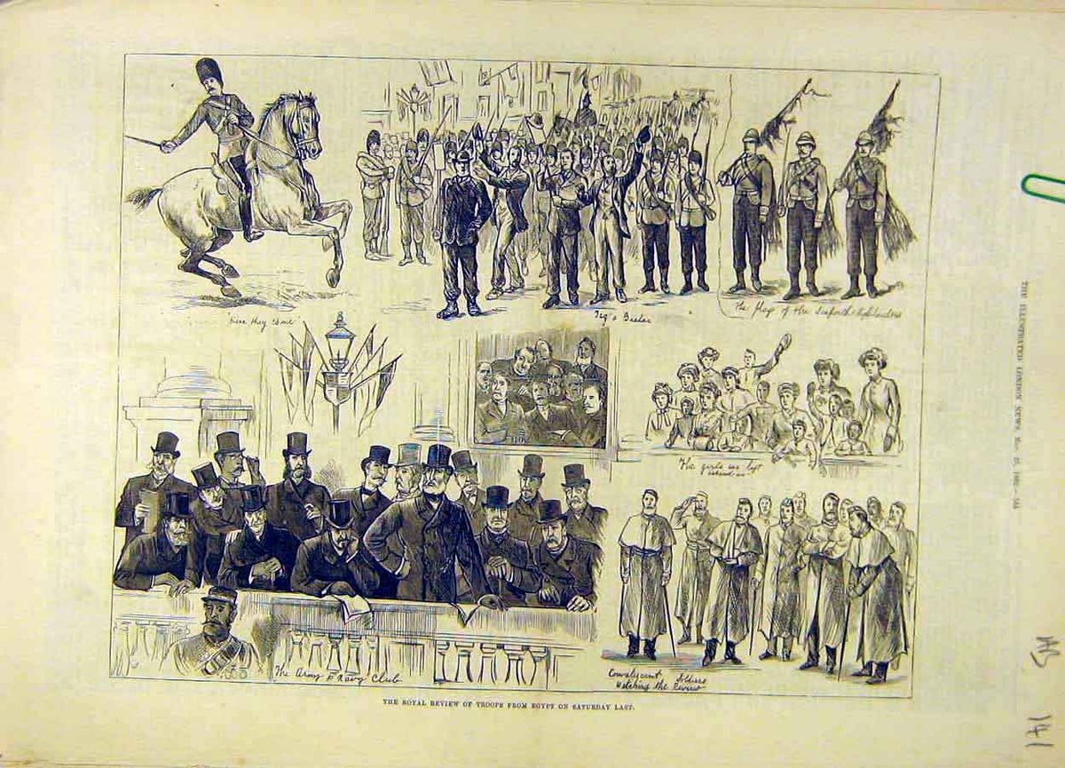 Original Old Antique Print 1882 Royal Review Troops Egypt Horse-Guards 19th