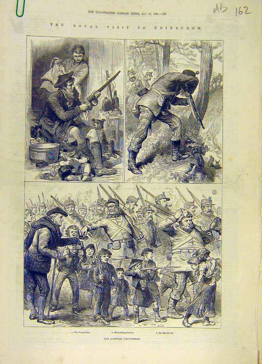 Old Antique Print 1881 Royal Visit Scotland Scottish Voluteers Edinburgh 19th