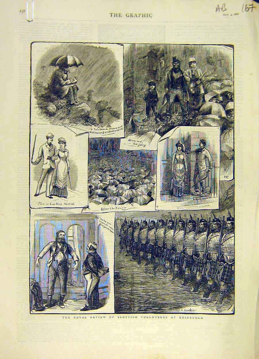 Old Antique Print 1881 Royal Scottish Volunteers Edinburgh Holyrood Queen 19th