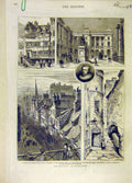 Old Antique Print 1879 Sketch Edinburgh Building Parliament Castle Abbey 19th