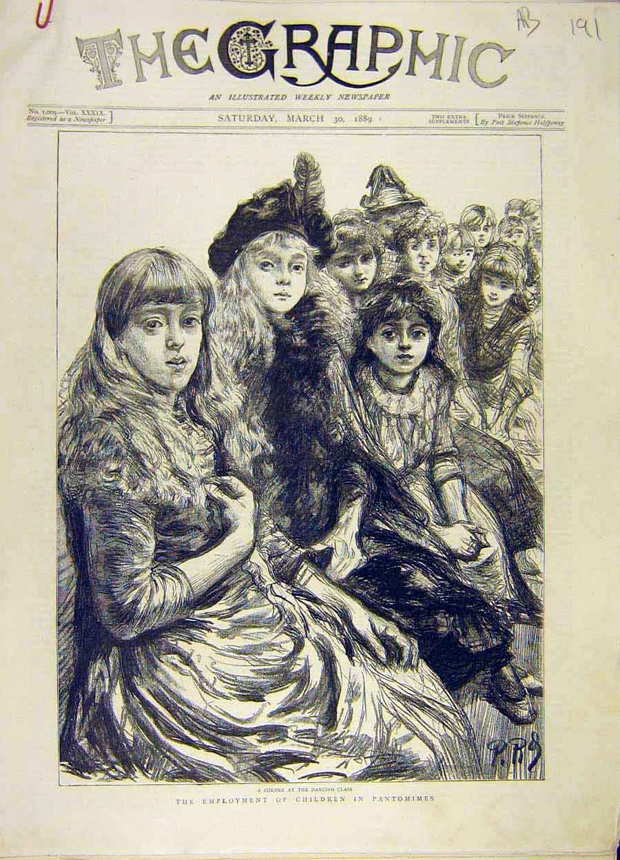 Original Old Antique Print 1889 Employment Children Pantomimes Fancy-Dress Ball