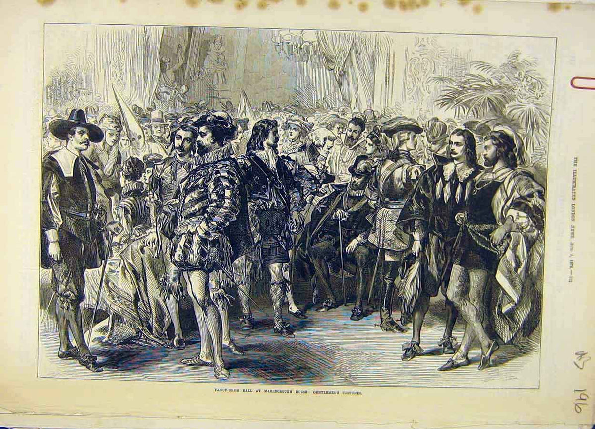 Original Old Antique Print 1874 Fancy-Dress Ball Marlborough House Costumes