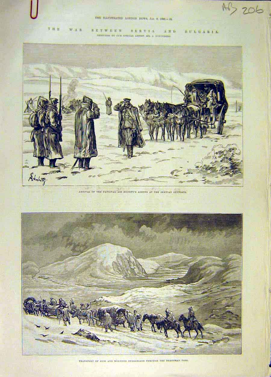 Original Old Antique Print 1886 War Servia Bulgaria Outpost Burmese Pirot 19th