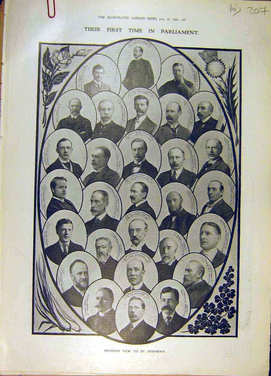 Original Old Antique Print 1906 Parliament Portraits Members St. Stephen'S 20th