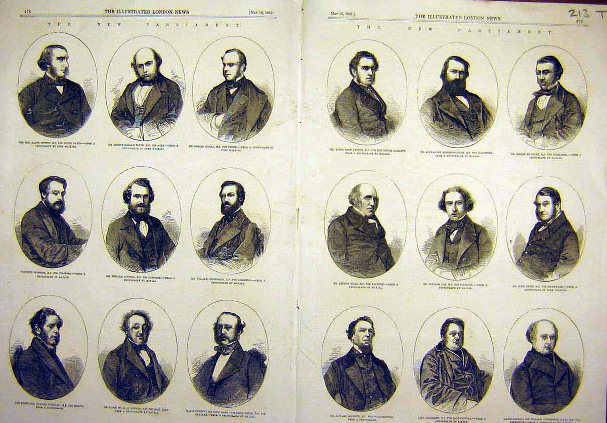 Original Old Antique Print 1857 New-Parliament Portraits Ministers Men 19th