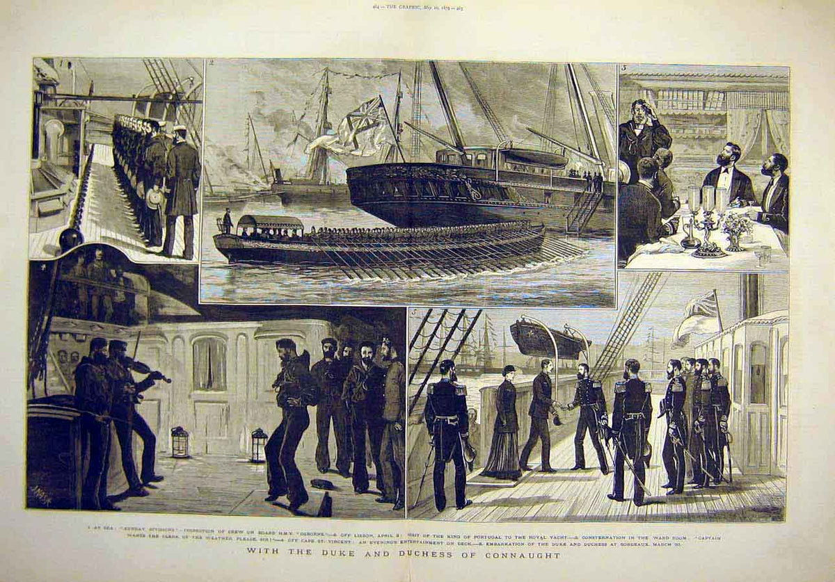 Old Antique Print 1879 Duke Duchess Connaught Royal Yacht Osborne Sketch 19th