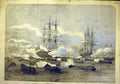 Original Old Antique Print 1853 Grand-Review Spithead Boat Attack Duncan Ships