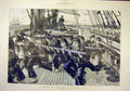 Original Old Antique Print 1888 Bluejackets Training-Ship Mercury Ryde Wain