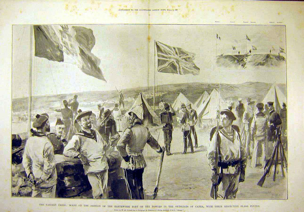 Original Old Antique Print 1897 Canea Bastion Earthwork Fort Eastern Crisis