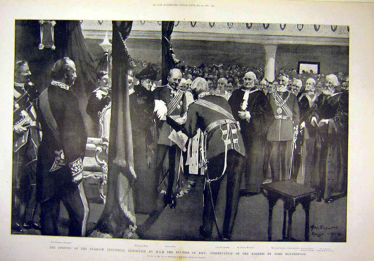 Old Antique Print 1901 Glasgow Industrial Scotland Duchess Fife Stewart 20th