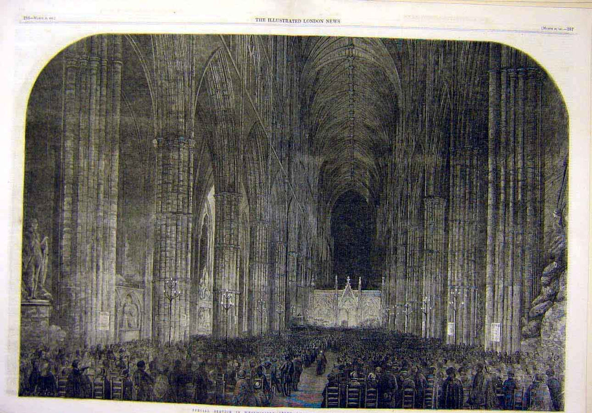 Old Antique Print 1861 Westminster Abbey Special-Service Building Church 19th