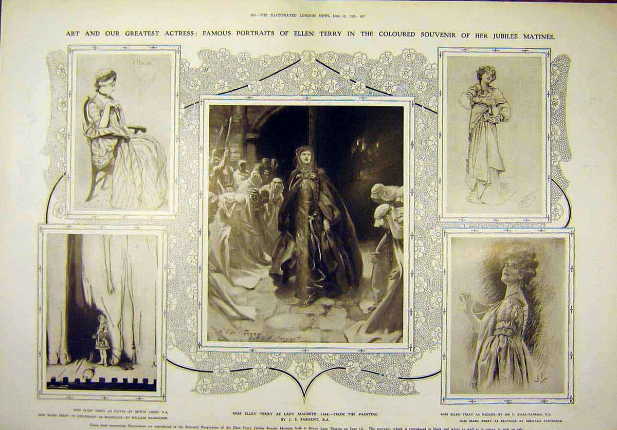 Original Old Antique Print 1906 Theatre Ellen-Terry Actress Portrait Sketches