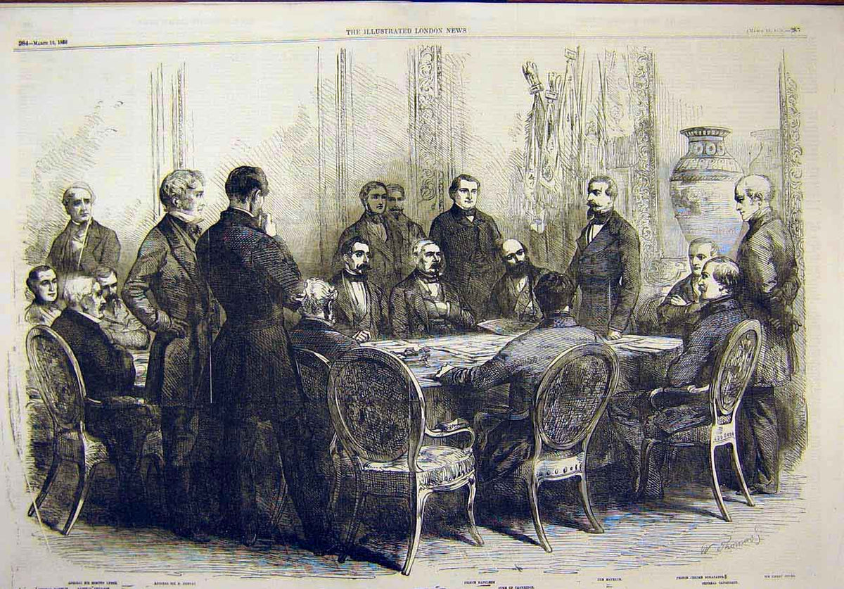 Original Old Antique Print 1856 Council War Paris Group Portrait 19th