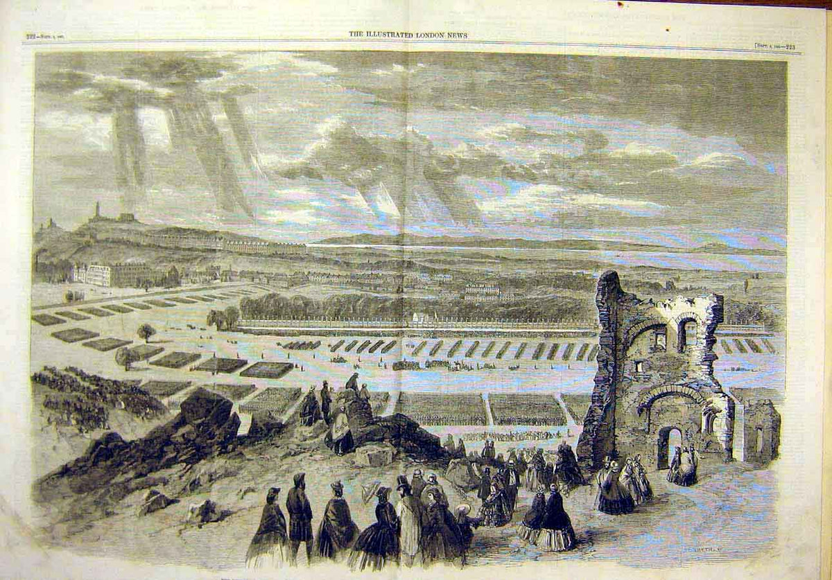 Original Old Antique Print 1860 Review Rifle Volunteers Halswell Edinburgh 19th