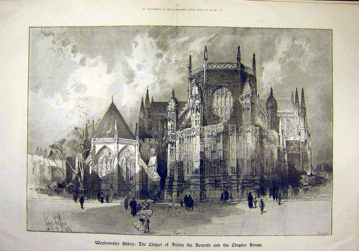 Original Old Antique Print 1897 Westminster Abbey Chapel Henry-Seventh Chapter