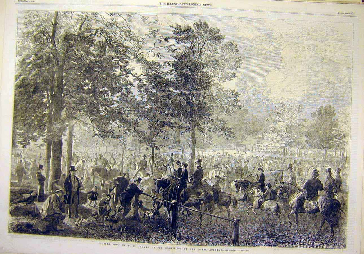 Original Old Antique Print 1862 Rotten-Row Thomas Fine Art Royal Academy 19th