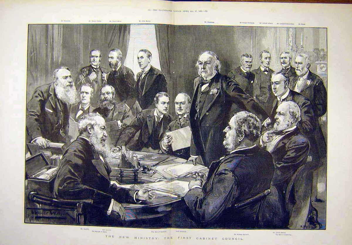 Old Antique Print 1892 New-Ministry First Cabinet Council Group Portrait 19th