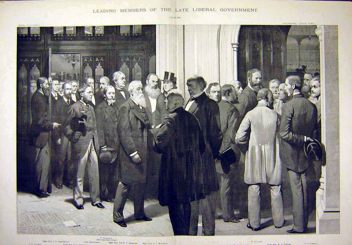 Original Old Antique Print 1885 Portrait Liberal Government Chamberalin Parnell