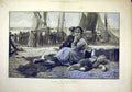 Original Old Antique Print 1882 Sale Fishing-Boat Morris Fishermen Victorian