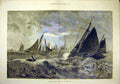 Original Old Antique Print 1877 Yarmouth Fishing Smacks North-Sea Boats 19th