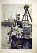 Original Old Antique Print 1885 Bass-Fishing South-Coast Woodville Fishermen