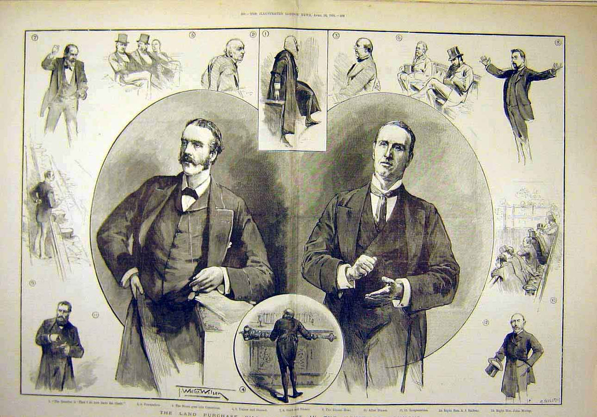 Original Old Antique Print 1891 Land Purchase Bill Sketches House Commons 19th