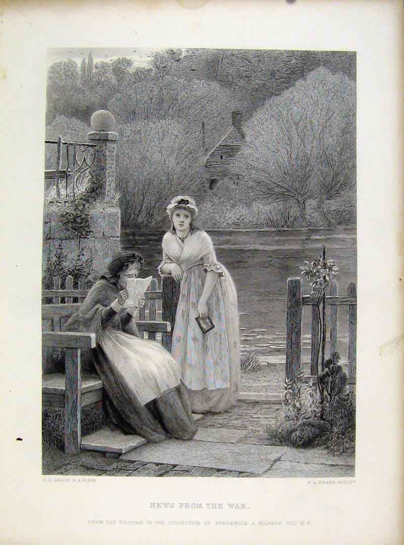 Original Old Antique Print News From The War C1877 Steel Engraved Art By Leslie